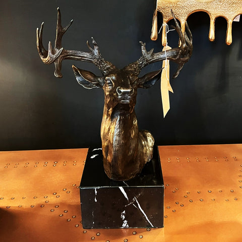 Stag Head on Marble Base (36 x 21 x 48cm)