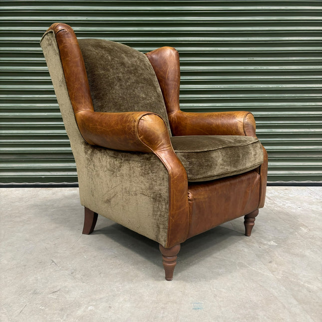Theodore Wingback Chair in Saddle Tan & Derwent Olive - Ex Display