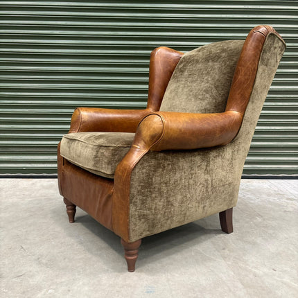 Theodore Wingback Chair in Saddle Tan & Derwent Olive - Ex Display
