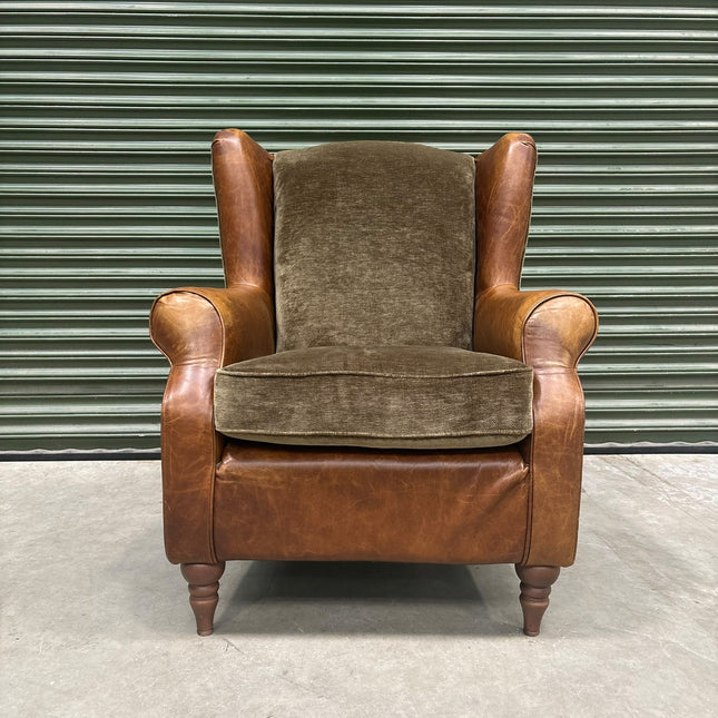 Theodore Wingback Chair in Saddle Tan & Derwent Olive - Ex Display