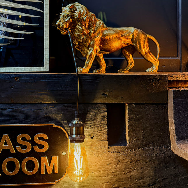 Table Lamp Antique Gold Prowling Lion