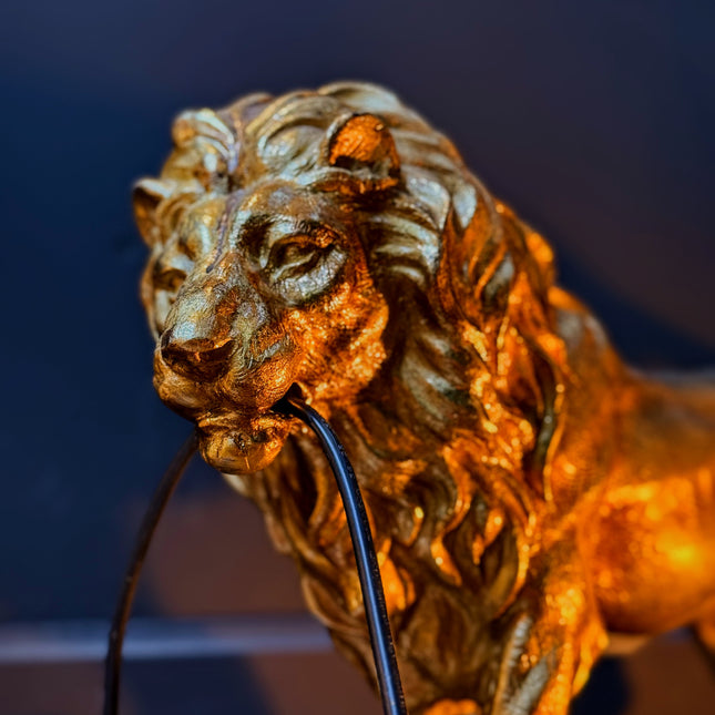 Table Lamp Antique Gold Prowling Lion