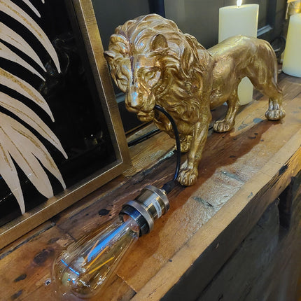 Table Lamp Antique Gold Prowling Lion