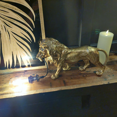 Table Lamp Antique Gold Prowling Lion