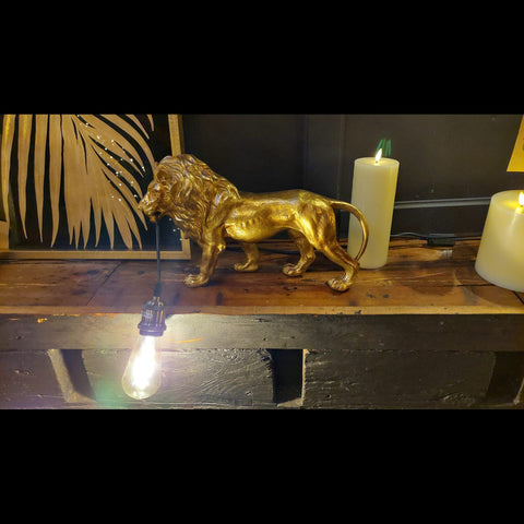 Table Lamp Antique Gold Prowling Lion (45.5 x 12.5 x 26cm)
