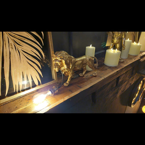 Table Lamp Antique Gold Prowling Lion