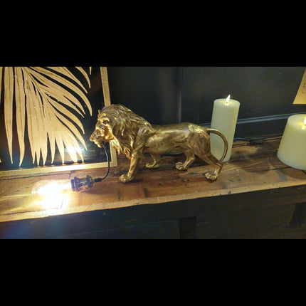 Table Lamp Antique Gold Prowling Lion