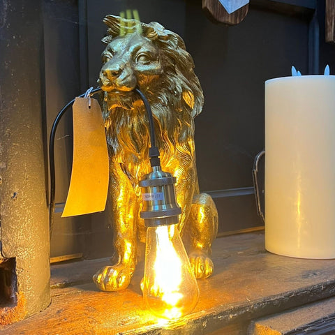 Table Lamp Antique Gold Sitting Lion (31.5 x 18 x 35.5cm)