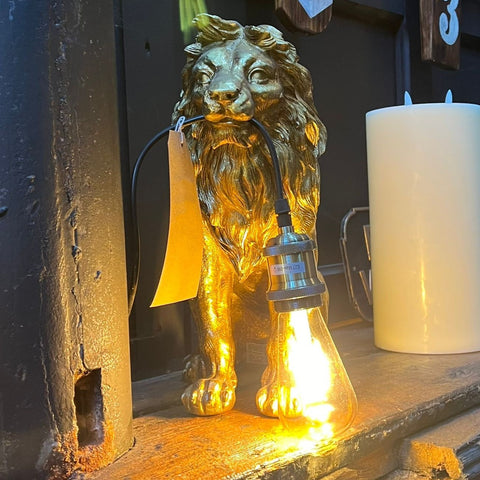 Table Lamp Antique Gold Sitting Lion