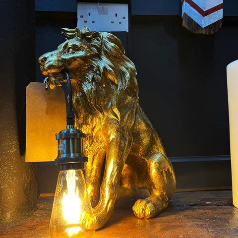 Table Lamp Antique Gold Sitting Lion