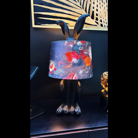 Table Lamp Black Rabbit Ears with Boho Floral Shade