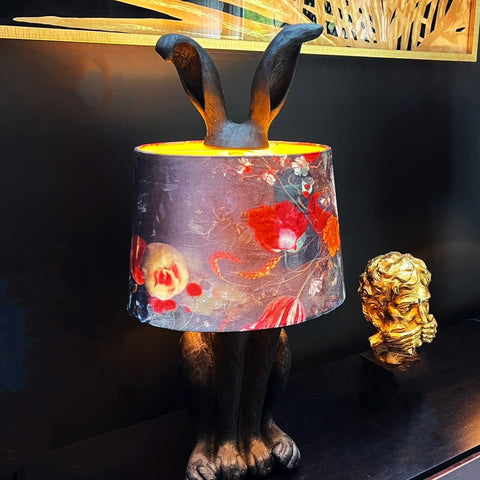 Table Lamp Rabbit Ears Black with Boho Floral Shade (36 x 36 x 77cm)