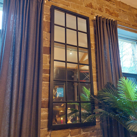 Tall Black Wooden Window Mirror (70 x 4 x 180cm)