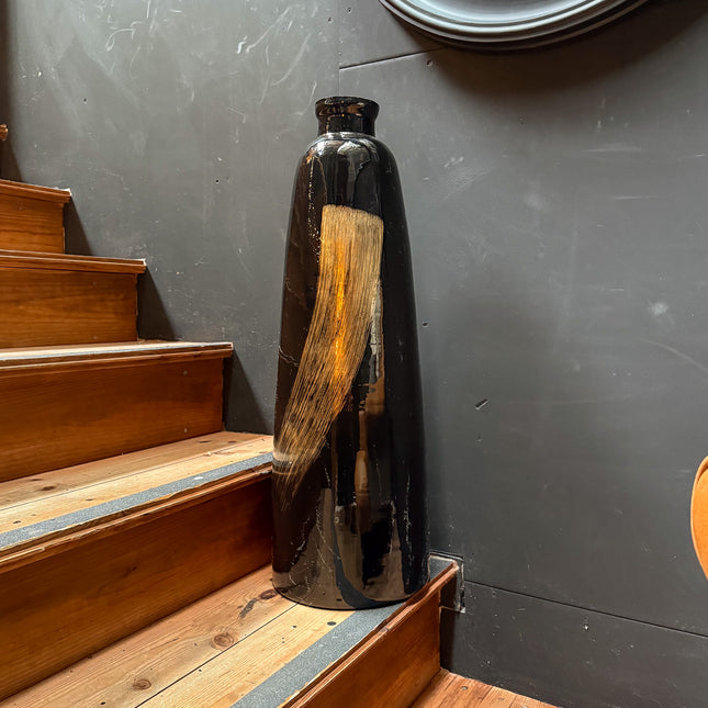 Tall Black Vase with a Gold Brushstroke