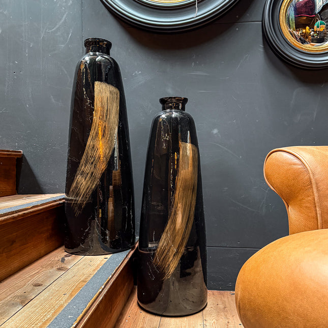 Tall Black Vase with a Gold Brushstroke