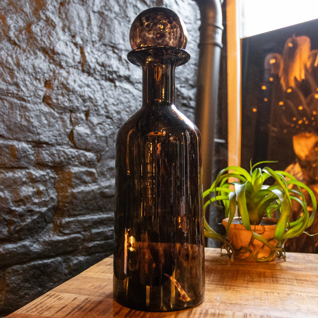 Tall Glass Decorative Bottle with Tortoiseshell Effect and Ball Top