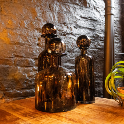 Large Tortoiseshell Effect Glass Bottle with Ball Top
