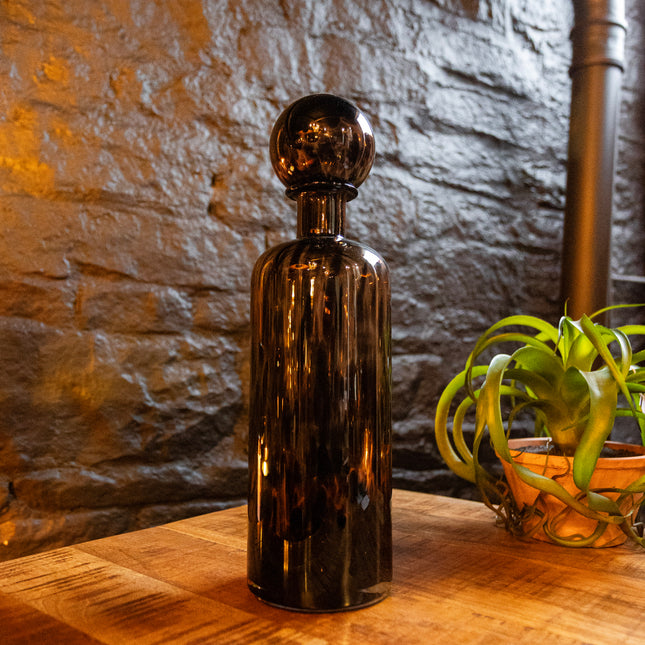 Large Tortoiseshell Effect Glass Bottle with Ball Top