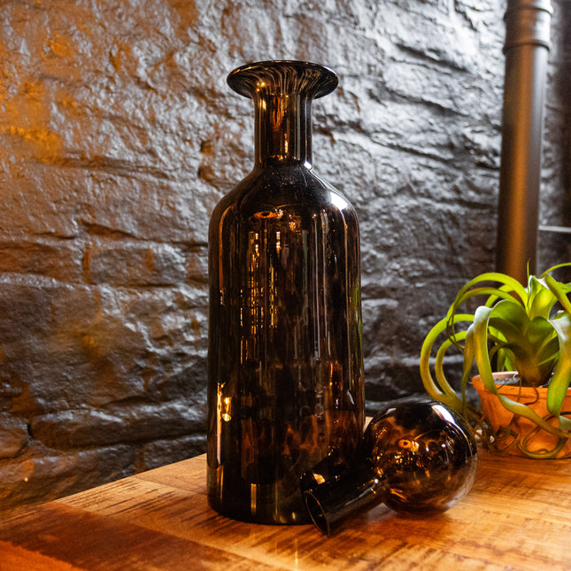 Tall Glass Decorative Bottle with Tortoiseshell Effect and Ball Top