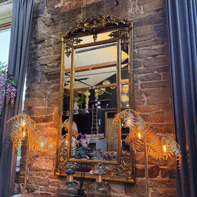 Tall Gold French Mirror with Crest