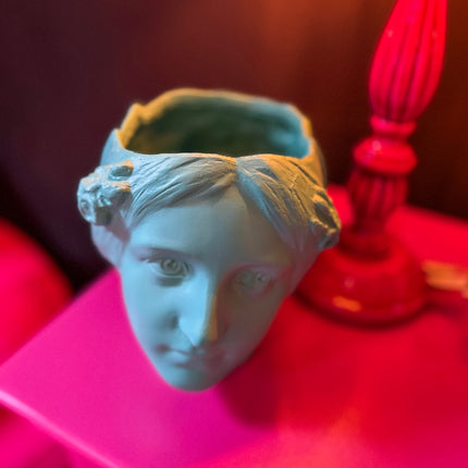 Teal Classical Greek Head Planter