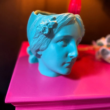 Teal Classical Greek Head Planter