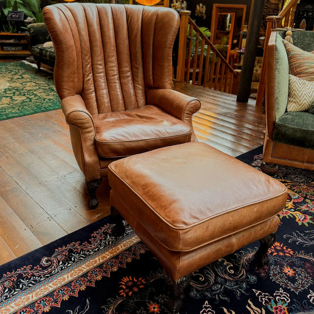 Portland Footstool by Tetrad in Saddler Walnut Leather - Ex-Display