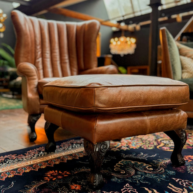 Portland Footstool by Tetrad in Saddler Walnut Leather - Clearance - Factory Seconds