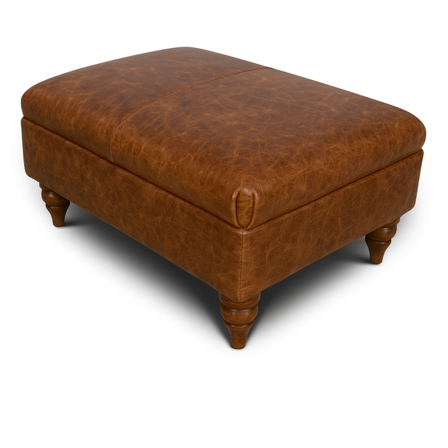 Theodore Footstool in Brandy Leather- Clearance