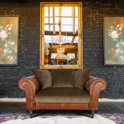 Theodore in Saddle Tan & Derwent Olive Velvet