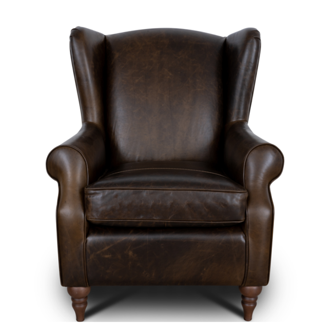 Theodore Wingback Armchair in Chocolate Leather- Clearance