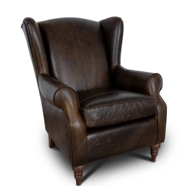 Theodore Wingback Armchair in Chocolate Leather- Clearance