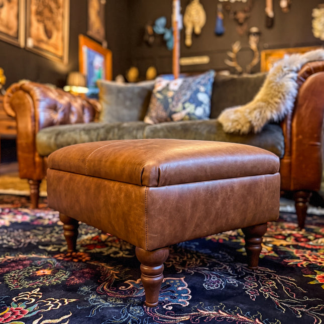 Theodore Footstool in Brandy Leather