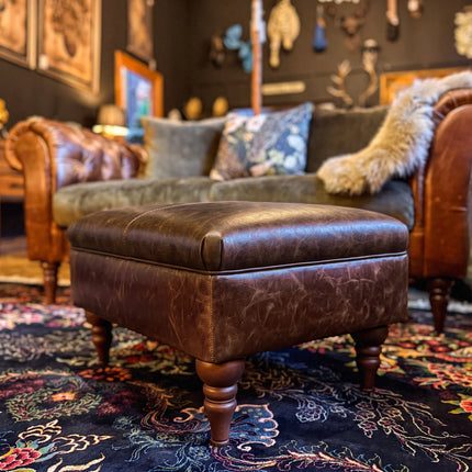 Theodore Footstool in Chocolate Leather