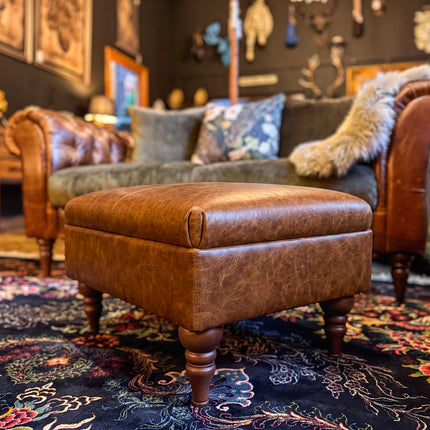 Theodore Footstool in Saddle Leather