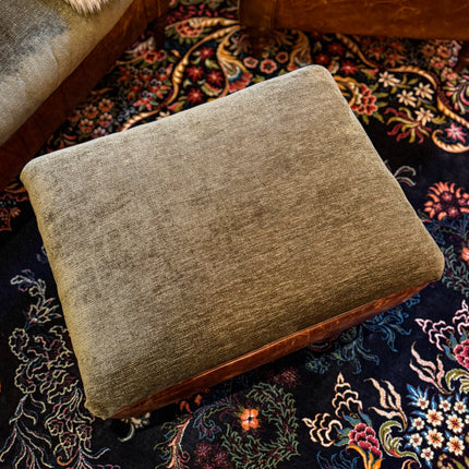 Theodore Footstool in Saddle Tan & Derwent Olive Velvet