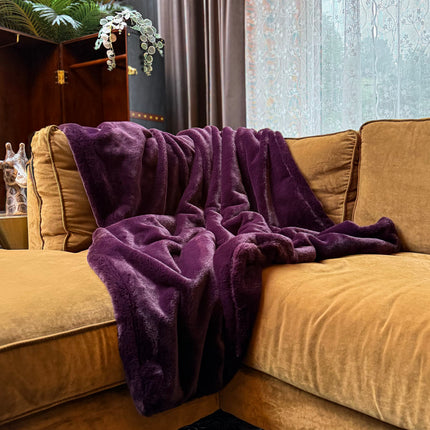 Throw Double Sided Faux Fur in Plum