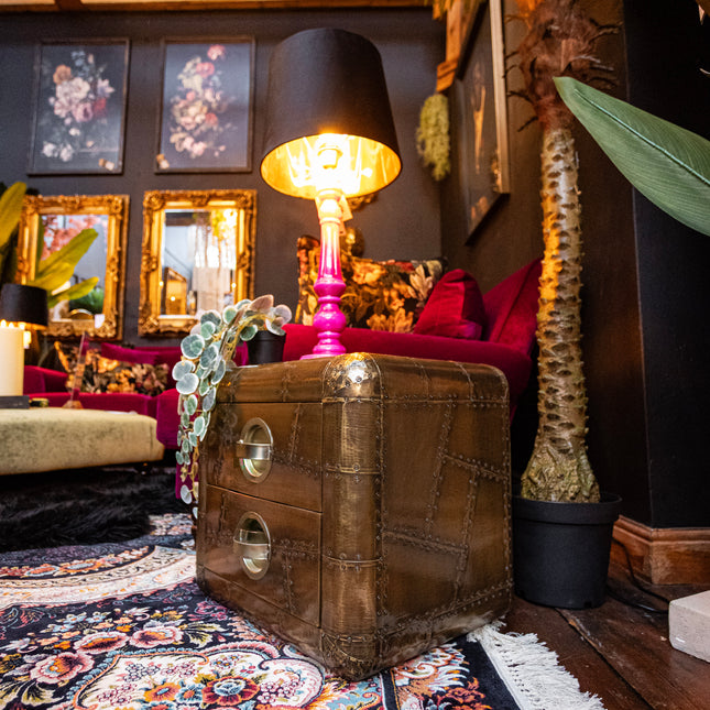 Timothy Aviator 2 Drawer Bedside Table with Antique Brass Finish