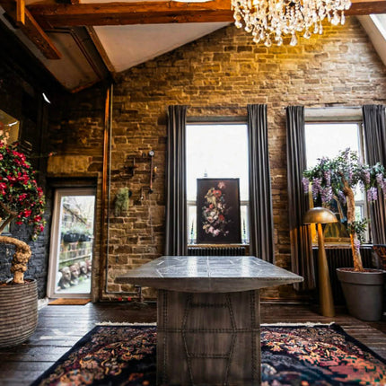 Timothy Aviator Dining Table with Antique Brass Finish - (Various Sizes) - New