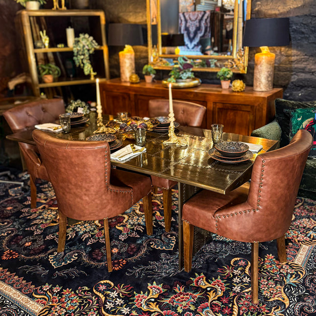Timothy Aviator Dining Table with Antique Brass Finish - (Various Sizes) - New