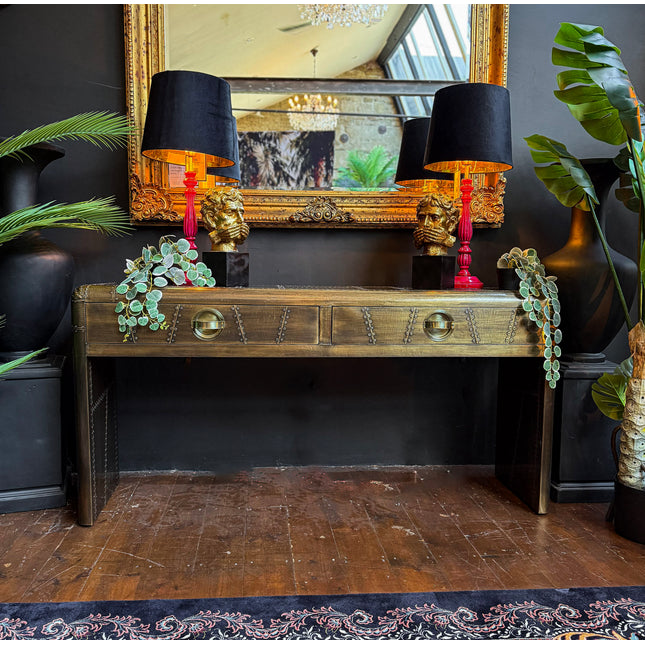 Timothy Aviator Two Drawer Console Table with Antique Brass Finish - New