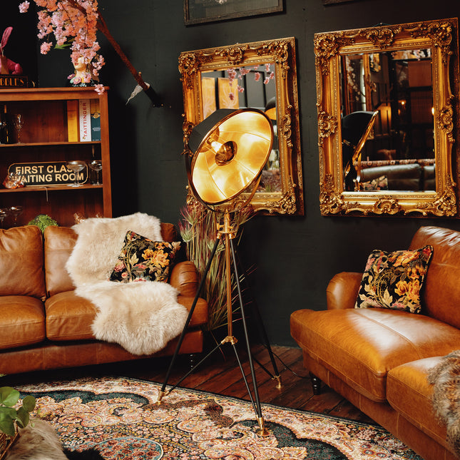 Black & Brass Tripod Studio Floor Lamp