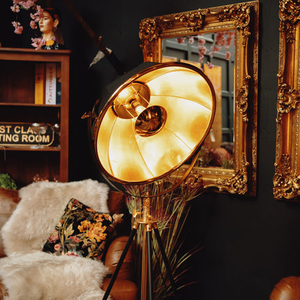 Black & Brass Tripod Studio Floor Lamp