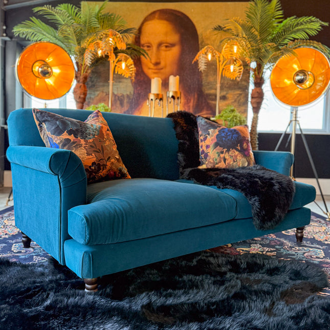 Truffle 4 Seater Sofa in Royal Blue Teal Velvet- Clearance