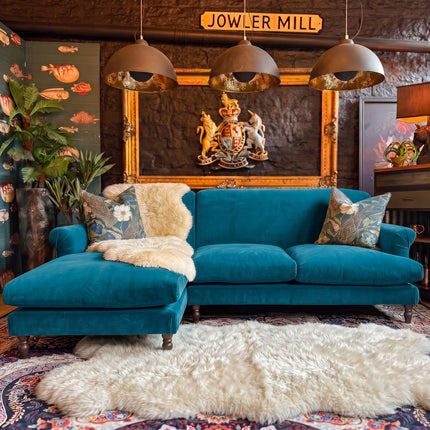 Truffle LHF Chaise in Plush Blue New Teal Velvet