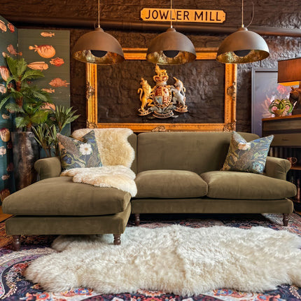 Truffle LHF Chaise in Plush Khaki Velvet