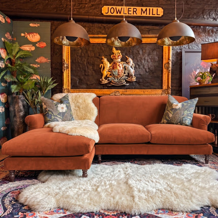 Truffle LHF Chaise in Plush Orange Marmalade Velvet