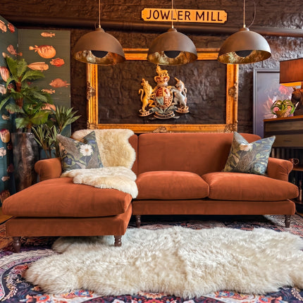 Truffle LHF Chaise in Plush Orange Marmalade Velvet