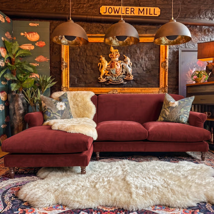 Truffle LHF Chaise in Plush Oxblood Velvet