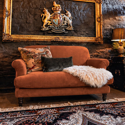 Truffle Loveseat Snuggler Sofa in Plush Marmalade Velvet